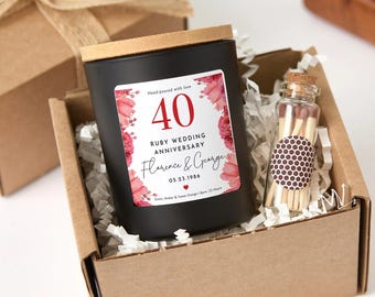 40th Ruby Wedding Anniversary Candle | Custom Couple Gift with Gift Box & Matches | Personalized Ruby Anniversary Keepsake Candle