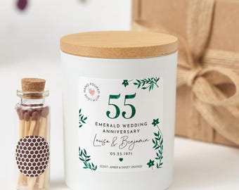 55th Emerald Wedding Anniversary Candle | Personalized Custom Couple Gift with Gift Box & Matches | Anniversary Keepsake Candle