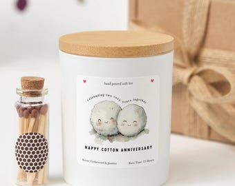 Cotton Anniversary Candle with Gift Box | Personalized 2nd Anniversary Candle with Matches | Romantic Keepsake Gift for Couples