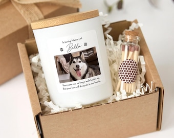 Huisdier herdenkingskaars voor verlies cadeau, aangepaste hond of kat herdenking met foto, geschenkdoos, mini-lucifers