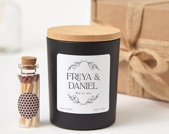 Personalized Floral Wedding Candle, Custom Couple Names And Date Favor, Elegant Bridal Gift With Box