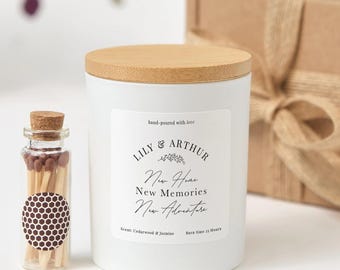 New Home Candle with Gift Box | Personalized Housewarming Gift | Custom Soy Wax Candle with Ribbon Matches | Moving Gift | First Home Gift