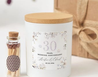 30th Pearl Wedding Anniversary Candle | Personalized Custom Couple Gift with Gift Box & Matches | Pearl Anniversary Keepsake Candle