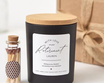 Vela de jubilación personalizada con caja de regalo / Vela de cera de soja personalizada con cinta a juego / Regalo de jubilación para hombres y mujeres