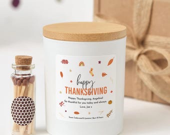 Thanksgiving-ljuspresent | Personligt sojavaxljus med tändstickor | Festligt höstpresentljus