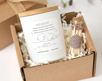 Bougie de l'amitié avec boîte-cadeau | Bougie Best Friend personnalisée avec allumettes | Cadeau attentionné pour des amis