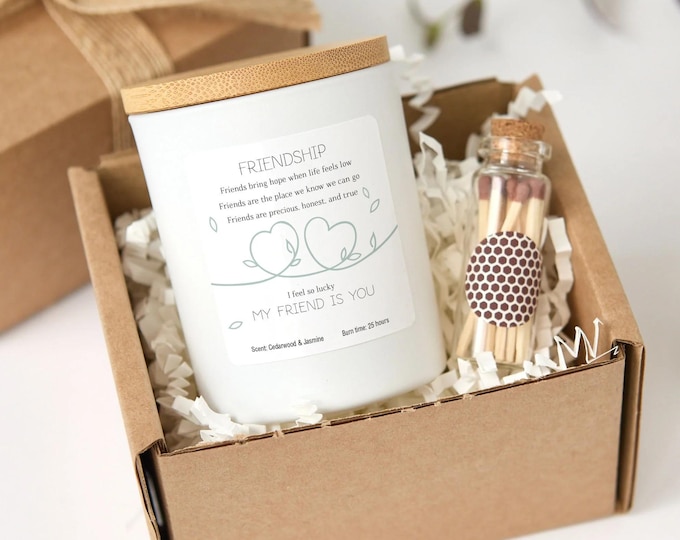 Friendship Candle with Gift Box | Personalized Best Friend Candle with Matches | Thoughtful Gift for Friends