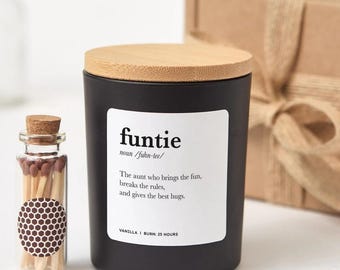 Vela con la definición de Funtie - Regalo para tía - Idea de regalo familiar divertida