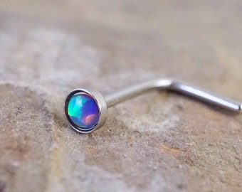 18g or 20 Gauge Nose Stud Purple Opal Nose Ring L Bend