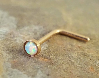 Opal Rose Gold Nose Ring Nose Piercing White Opal L Bend Nose Ring