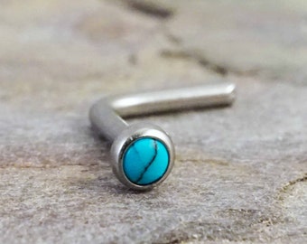 18g or 20g Turquoise Titanium Nose Stud L Bend Nose Ring