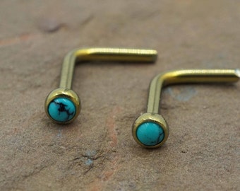 18g 20g  Turquoise Titanium Gold Nose Stud L Bend Nose Ring