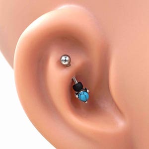 Turquoise Blue Prong Set Silver Rook Earring Daith Piercing Eyebrow Ring