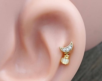 Crescent Moon Gold Tragus Earring Piercing 16g