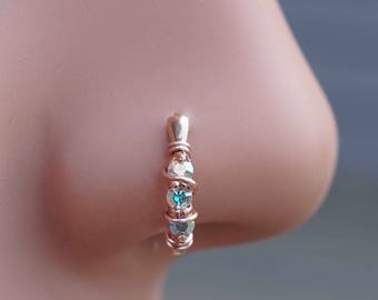 Rose Gold Boho Nose Ring AB Nose Hoop Nose Piercing