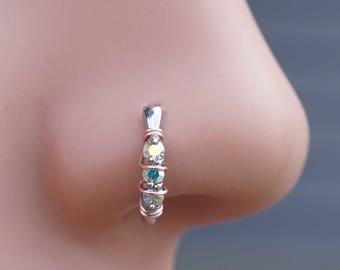 Silver Boho Nose Ring AB Nose Hoop Nose Piercing