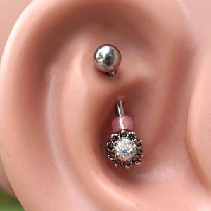 Lotus Silver Rook Earring Daith Piercing Eyebrow Ring image 1