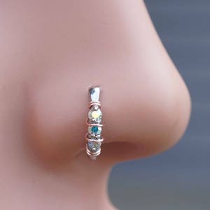 Silver Boho Nose Ring AB Nose Hoop Nose Piercing image 1