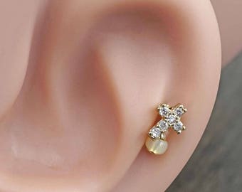 Cross Gold Tragus Earring Piercing 16g