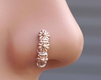 Rose Gold Daisy Boho Nose Ring Rose Gold Nose Hoop Nose Piercing