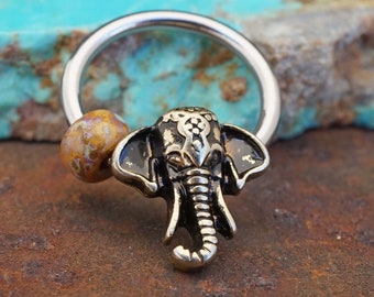 16 Gauge CBR Cartilage Hoop Earring Gold Elephant Head Tragus Hoop Helix Conch