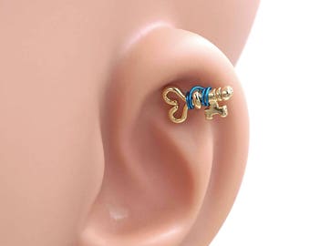 Key Gold Cartilage Earring 16g Helix Piercing