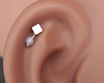 Rose Gold Square Hex Earring Cartilage Earring 16g