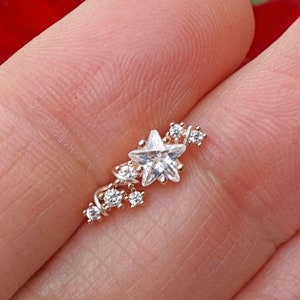 Sparkly Stars Stud Ear Climber Cartilage Earring Piercing Rose Gold 16g