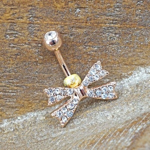 Crystal Bow Rose Gold Belly Button Jewelry Ring