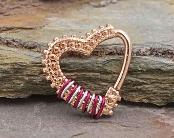 Heart Rose Gold Ring Daith Piercing Rook Earring Helix Hoop
