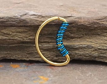 Crescent Moon Gold Septum Ring Gold Daith Piercing Rook Earring Hoop
