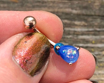 Rose Gold Opal Belly Ring Blue Opal