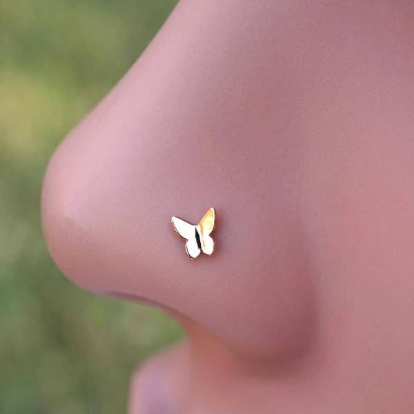 Butterfly 14kt Rose Gold or Silver Nose Ring Rose Gold Nose Stud Boho Nose Ring