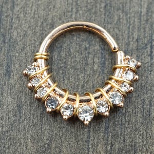 Crystal Half Circle Septum Ring Gold Daith Piercing Rook Earring Hoop