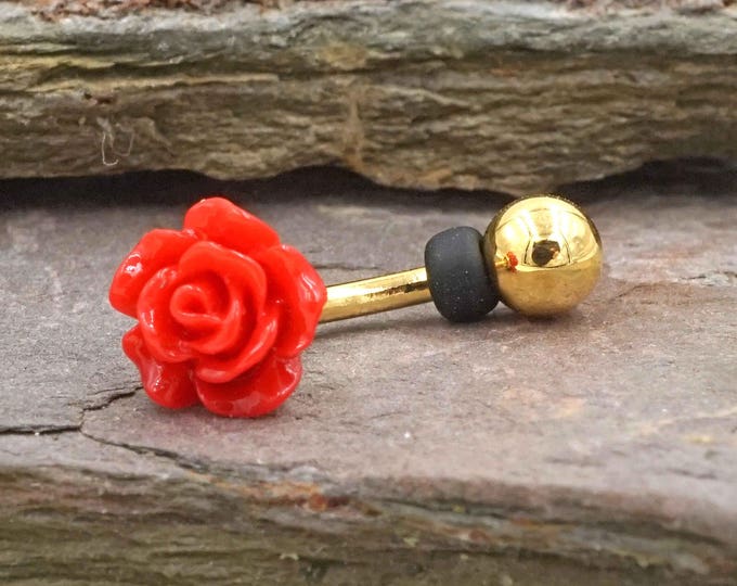 Featured listing image: Red Rose Gold Rook Earring Daith Piercing Eyebrow Ring