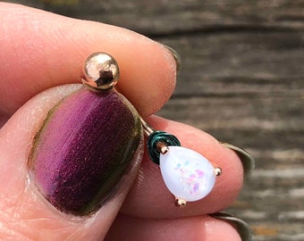 White Opal Belly Ring Rose Gold