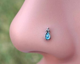 Blue Sparkling Nose Stud Nose Ring