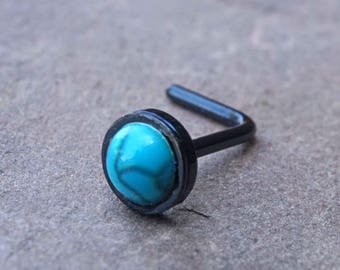 20g Turquoise Black Nose Stud L Bend Nose Ring