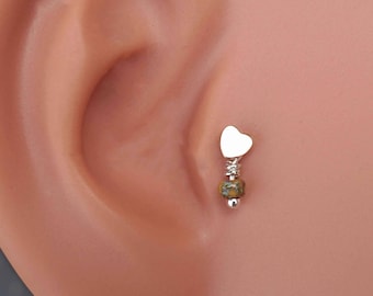 Rose Gold Heart Hex Earring, Tragus Piercing, Labret, 16g