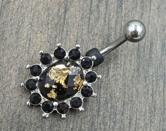 Black and Gold Belly Button Ring Prong Set