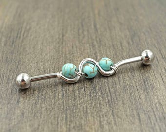 Turquoise Blue Silver Industrial Barbell Scaffold Piercing