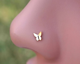 Butterfly 14kt Rose Gold or Silver Nose Ring Rose Gold Nose Stud Boho Nose Ring