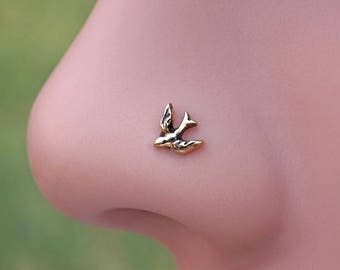 Bird Gold Nose Ring Gold Nose Stud Sparrow