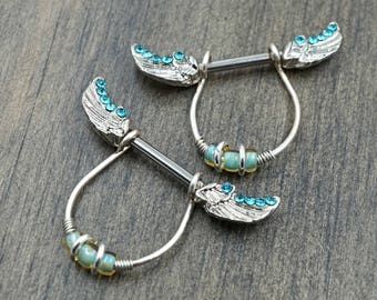 Blue Angel Wing Nipple Barbell Jewelry