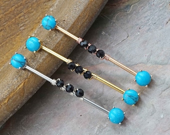 14 gauge Turquoise Industrial Barbell Silver, Gold or Rose Gold