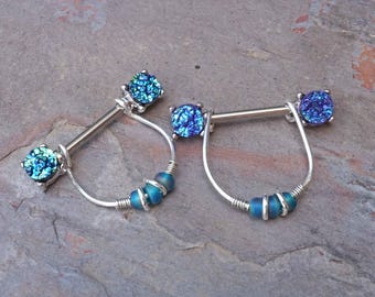 Blue Druzy Nipple Rings