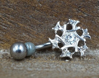 Sparkly Silver Snowflake Belly Button Rings - Winter Belly Button Ring