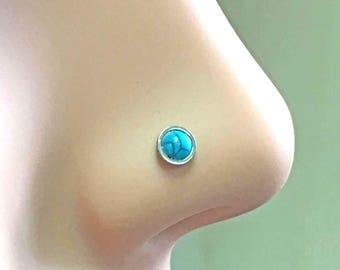 20g Turquoise Silver Nose Stud Nose Ring