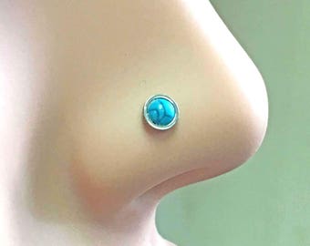 20g Turquoise Silver Nose Stud L Bend Nose Ring