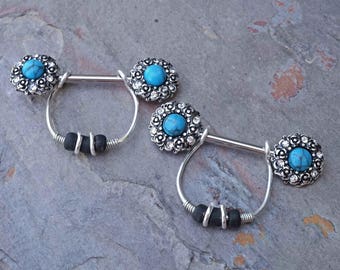 Nipple Ring Turquoise and Crystals